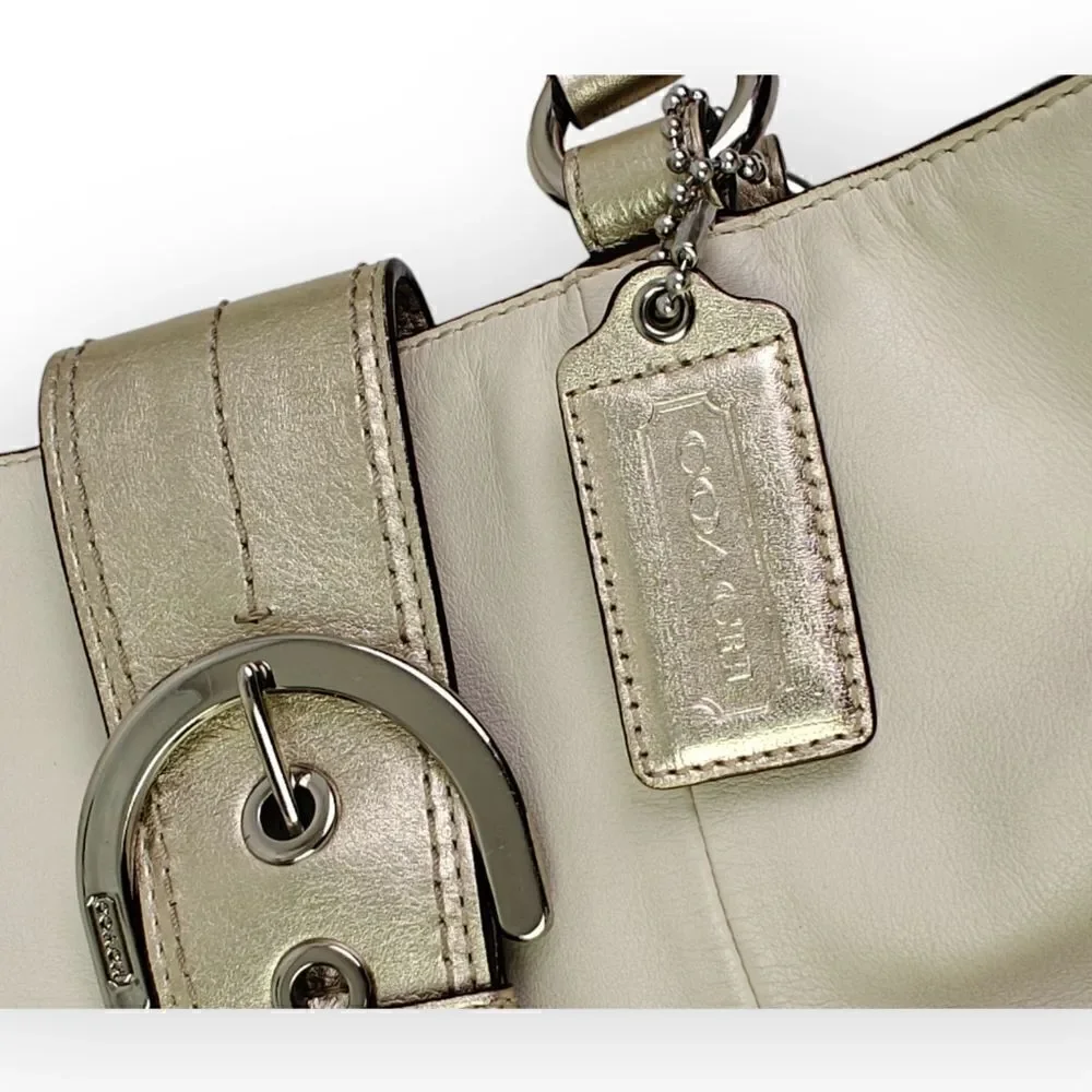 VTG COACH PEARL OFF WHITE GOLD GENUINE LEATHER SHOULDER BAG HANDBAG PURSE TOTE